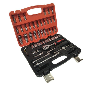 53 gab. komplekts uzgriežņu socēm ar ratchetiem no hroma-vanādija tērauda ar hroma pārklājumu