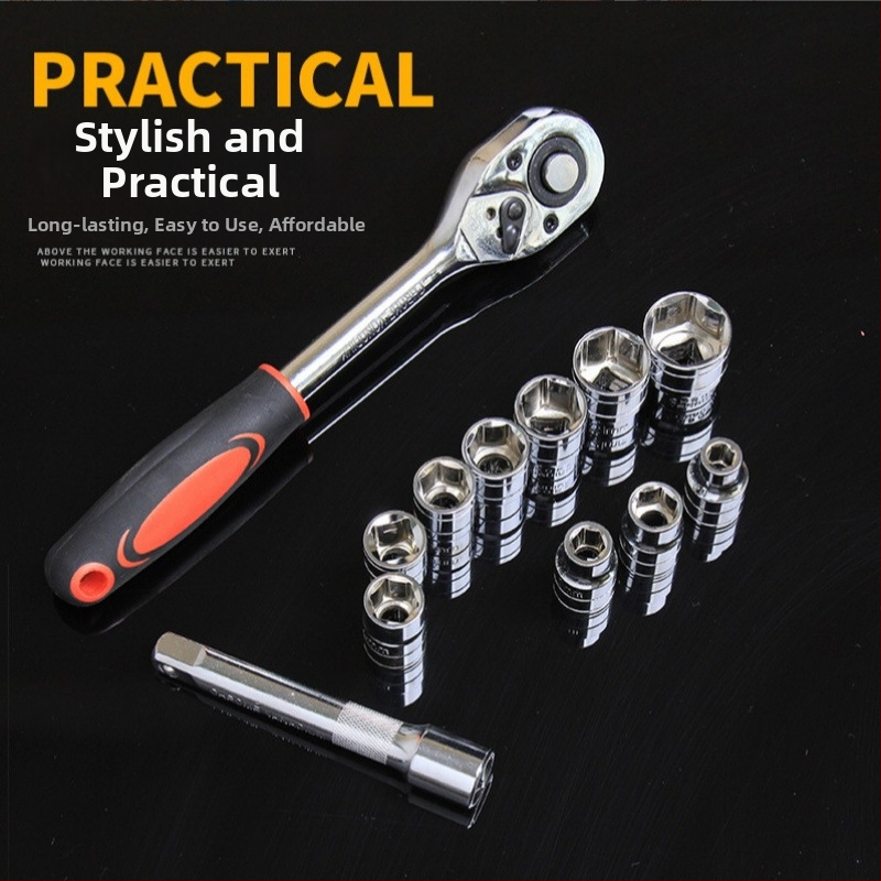 Sada ráčňových kľúčov s nástavcami, 12 dielov, model 24u010153900, pre priemyselnú a domovú údržbu