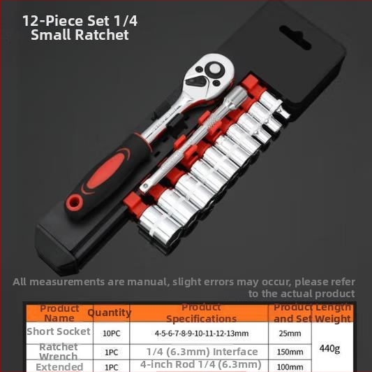 Dafei 12-dielna sada šesťuholníkových zásuvkových kľúčov s ráčňou AQ21, oceľové náradie pre autá, motocykle a domáce použitie