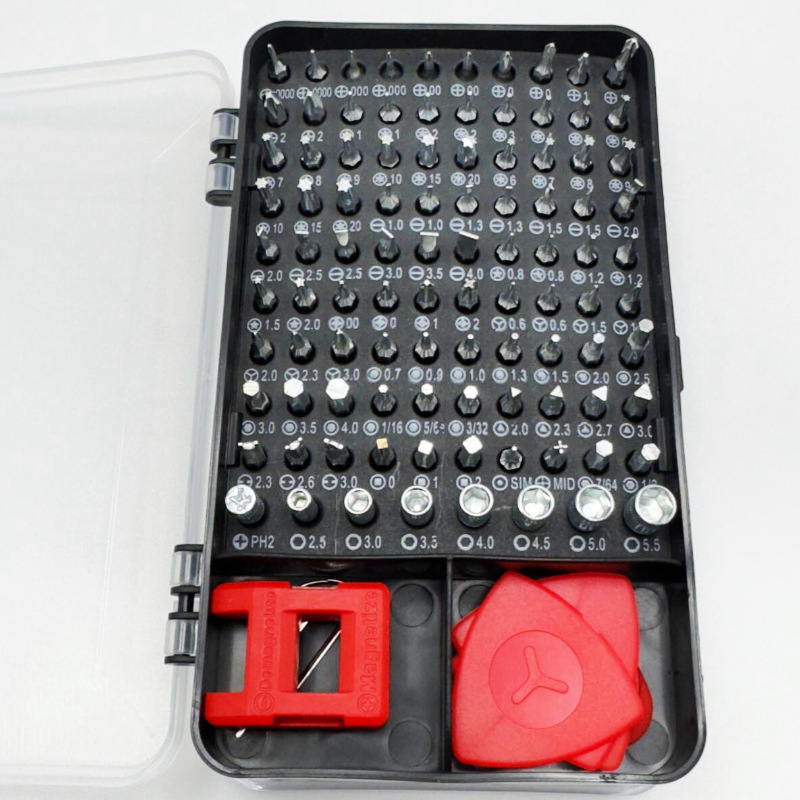 115-in-1 atsuktuvų rinkinys su magnetiniais antgaliais, 45# plienas, neizoliuotas, svoris 0,5 kg, skirtas kompiuterių ir laikrodžių demontavimui