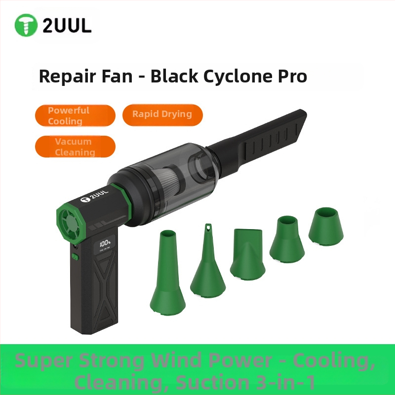 2uul Melns Tornado Pro putekļu noņemšanas gaisa pistole mobilā tālruņa remontam un tīrīšanai - plastmasas korpuss, sūcēja un pūšanas funkcija, telekomunikāciju uzturēšana