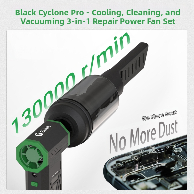 2uul Melns Tornado Pro putekļu noņemšanas gaisa pistole mobilā tālruņa remontam un tīrīšanai - plastmasas korpuss, sūcēja un pūšanas funkcija, telekomunikāciju uzturēšana