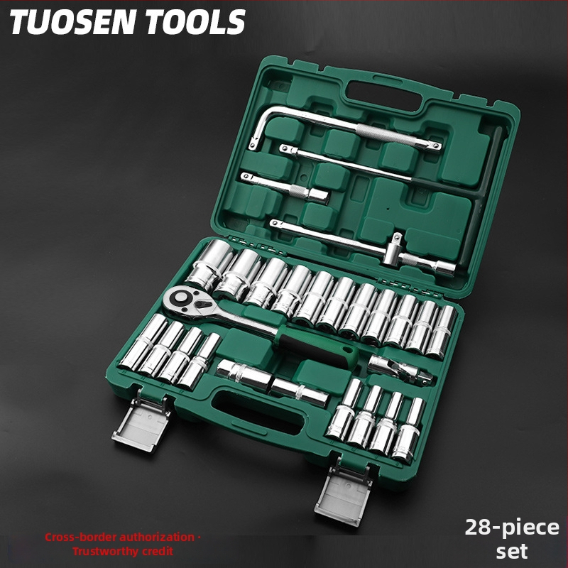 TUOSEN 28 gab. ratcheta uzgriežņu komplekts ar uzgaļiem, oglekļa tērauds, mājsaimniecības lietošanai un iekārtu remontam