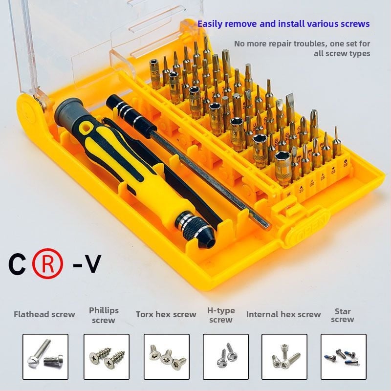 Daugiakryptinis atsuktuvų rinkinys, 46 dalys, modelis 6089A, magnetinis, izoliuotas, chromo-vanadžio plienas