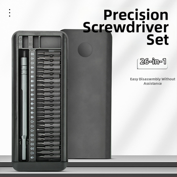Daugiapakopinis įrankių rinkinys kompiuterių, akinių ir išmaniųjų telefonų remontui – 26 dalys, 4 mm antgaliai, magnetinis, S2 įrankių plienas, be izoliacijos