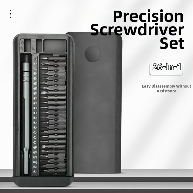 Daugiapakopinis įrankių rinkinys kompiuterių, akinių ir išmaniųjų telefonų remontui – 26 dalys, 4 mm antgaliai, magnetinis, S2 įrankių plienas, be izoliacijos
