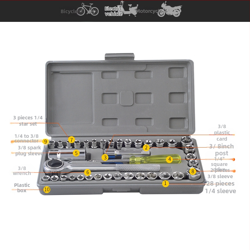 40 gab. hroma-vanādija uzgriežņu atslēgu komplekts mājas un auto/motociklu remontam