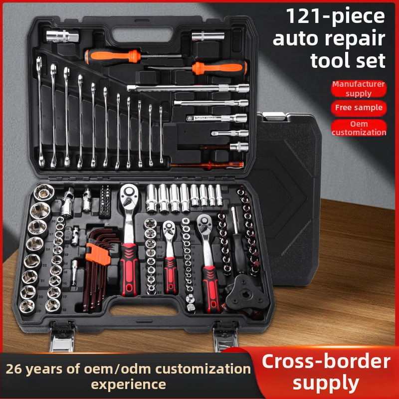 Jinger 121-detaļu komplekts auto un motociklu remontam no hroma-vanādija tērauda kastē