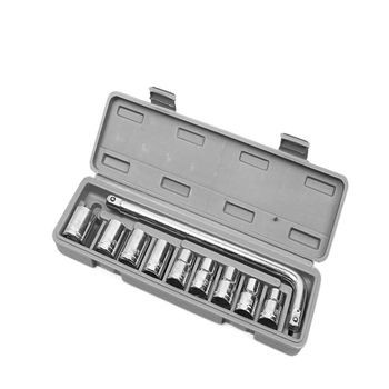 Dešimties dalių lizdinių raktų rinkinys automobilių ir motociklų remontui, iš aukštos anglies plieno, su įrankių dėžute