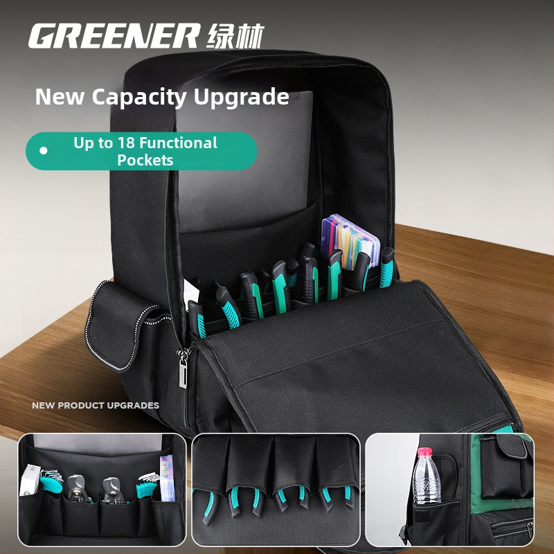 GREENER pečių įrankių kuprinė, tvirta drobinė konstrukcija elektrikams, įrankių saugojimas ir daugiafunkcinis remontos dėklas