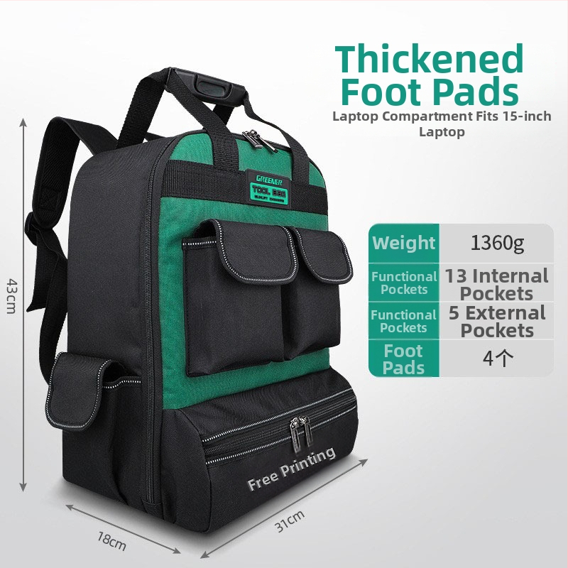 GREENER pečių įrankių kuprinė, tvirta drobinė konstrukcija elektrikams, įrankių saugojimas ir daugiafunkcinis remontos dėklas