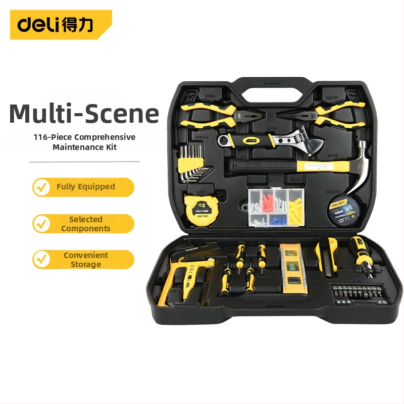 Pārnēsājama instrumentu kaste, 116 detaļu komplekts ikdienas ūdensapgādes un elektroinstalāciju uzturēšanai