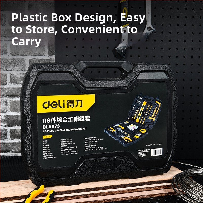 Pārnēsājama instrumentu kaste, 116 detaļu komplekts ikdienas ūdensapgādes un elektroinstalāciju uzturēšanai