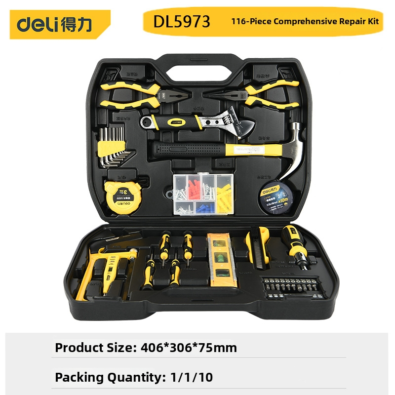 Pārnēsājama instrumentu kaste, 116 detaļu komplekts ikdienas ūdensapgādes un elektroinstalāciju uzturēšanai