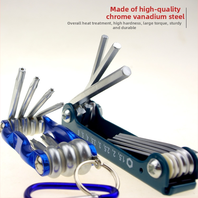 Salokāms iekšējā sešstūra atslēgu komplekts ar alumīnija rokturi, 40Cr materiāls, dzelzs korpuss, velosipēdu remontam