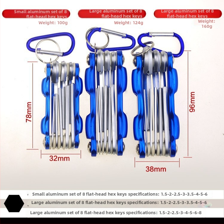 Salokāms iekšējā sešstūra atslēgu komplekts ar alumīnija rokturi, 40Cr materiāls, dzelzs korpuss, velosipēdu remontam
