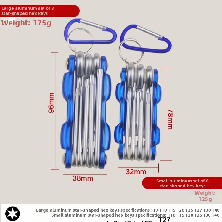 Salokāms iekšējā sešstūra atslēgu komplekts ar alumīnija rokturi, 40Cr materiāls, dzelzs korpuss, velosipēdu remontam
