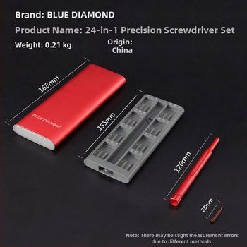 Blue Diamond 25-in-1 precizinių atsuktuvų rinkinys laikrodžių ir telefonų remontui — S2 lydinio įrankinis plienas, magnetinis, 0,21 kg, telekomunikacijų priežiūra