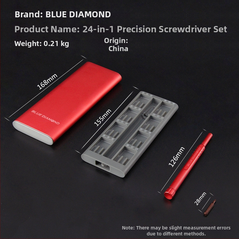 Blue Diamond 25-in-1 precizinių atsuktuvų rinkinys laikrodžių ir telefonų remontui — S2 lydinio įrankinis plienas, magnetinis, 0,21 kg, telekomunikacijų priežiūra