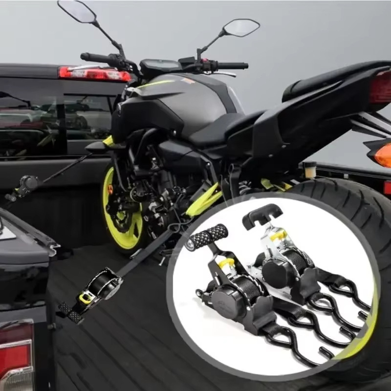 Metalinė įtempimo juosta su traukimo virve, 3 m ilgio, plotis 2,5 cm, skirta automobiliams ir motociklams, 50 N įtempimas