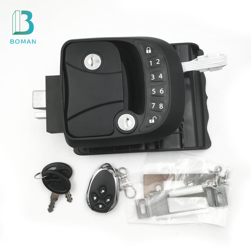 Intelligens RV ajtózár kóddal és távirányítással, D01 modell, henger: cinkötvözet, kivitelezés: fém-plasztik