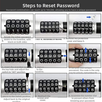 Zámok na volane s heslom - výsuvný, univerzálna kompatibilita, model 10348, materiál: nehrdzavejúca oceľ a hliníková zliatina