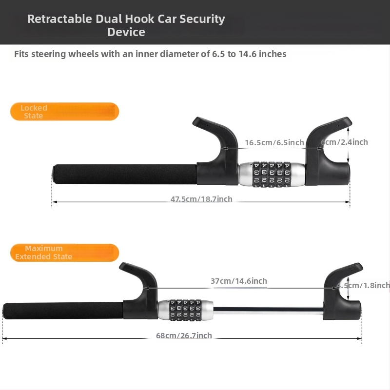 Zámok na volane s heslom - výsuvný, univerzálna kompatibilita, model 10348, materiál: nehrdzavejúca oceľ a hliníková zliatina