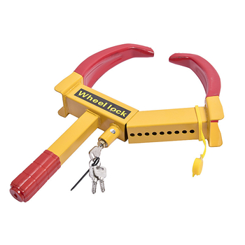 Autógumi-zár – Klip-típusú lopás elleni kerékzár, acél test, réz henger, 9–12 lyuk beállítás, kompatibilis a legtöbb autómodellhez