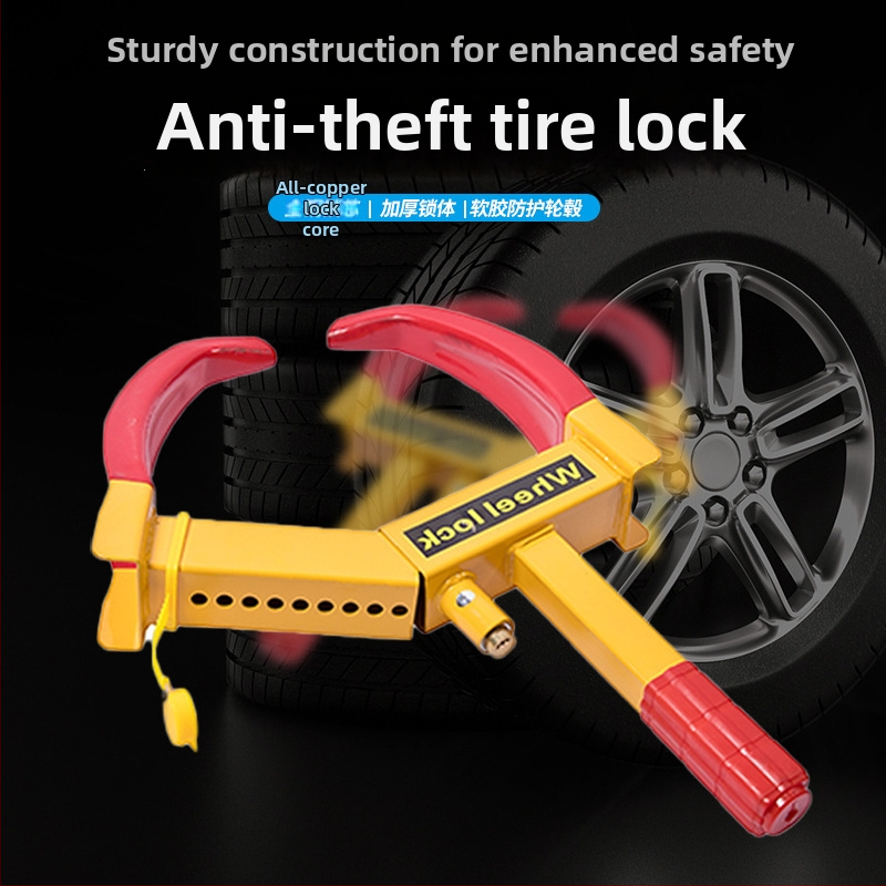 Autógumi-zár – Klip-típusú lopás elleni kerékzár, acél test, réz henger, 9–12 lyuk beállítás, kompatibilis a legtöbb autómodellhez