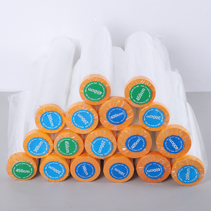 Festékmaszkoló fólia bútorok és autók festéséhez; PE film + papír alap, nagy tapadóerő, 95% fényáteresztés, papíralapú mag