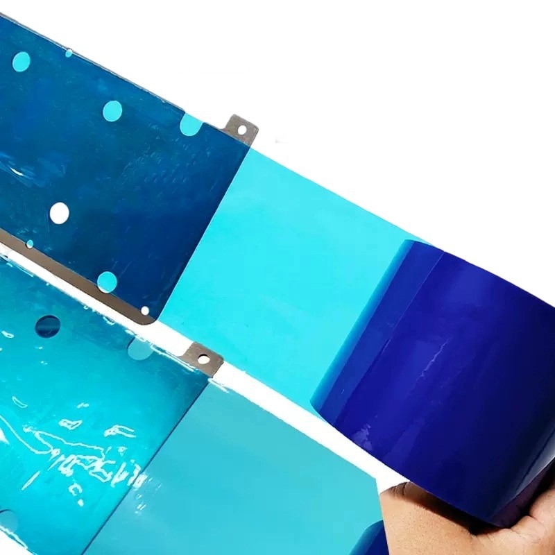 PE védőfólia ajtókhoz és ablakokhoz – por- és karcolásálló; üveg, ajtó fogantyúk, alumínium profilok és nyomtatott lemezek számára; vastagság: 3,8/4,5/5,8 μm; viszkozitás: 5/10/20/40/60 g