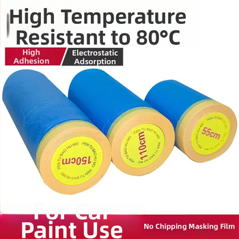 Automobilio maskavimo plėvelė dažų purškimui - PE plėvelė + aukštos temperatūros maskavimo juosta, storis 0,006–0,008 mm, plotis 30–280 cm, ilgis pagal užsakymą