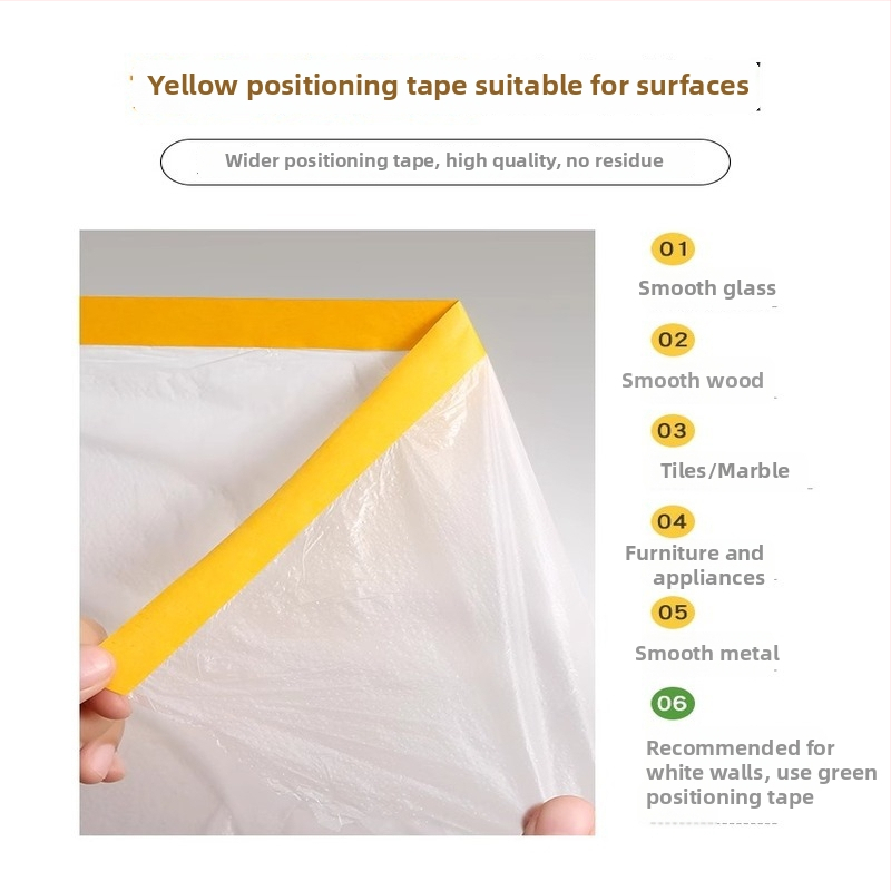 Ühekordne tolmukaitse kile värvimiseks, PE, kahekordne kleepuv tolmukaitse kile, alusmaterjal: jaapani paber + kile, kõrge viskoossus