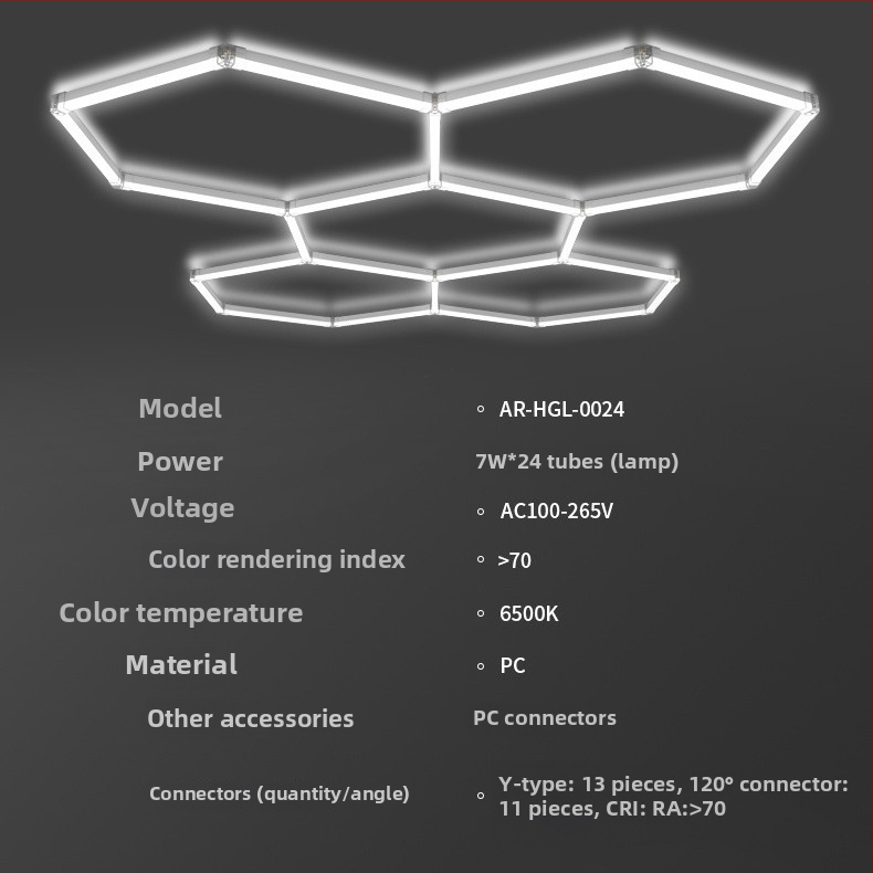 Sešstūra LED bišu šūnu garāžas gaisma, modelis Garage Light-0024, 168W, 100 lm/W, 50 000 h, AC 100-265 V