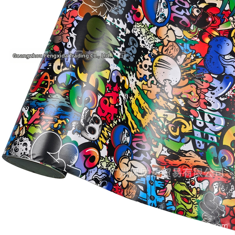 Pašlīmējošā automašīnu wrap folija ar grafiti karikatūru dizainu automašīnām un elektriskajiem motocikliem (PVC, Aristo)