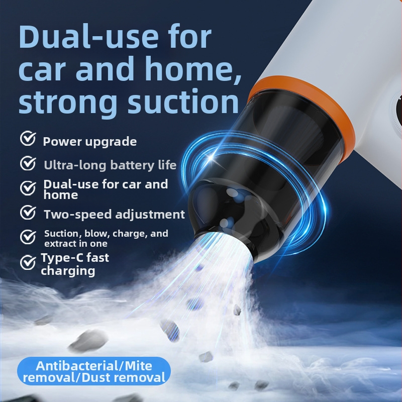 Портативна безжична прахосмукачка за кола и дом, вградена батерия, 45 W, плосък накрайник, кутия за прах