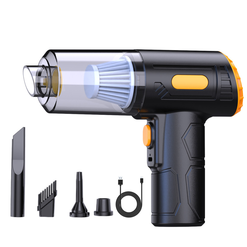 Прахосмукачка за кола, преносима ръчна, всмукване 2100–3000 Па, мощност 15 W, вградена батерия 801–1000 mAh, автономия 0–1 ч, шум 36–45 dB