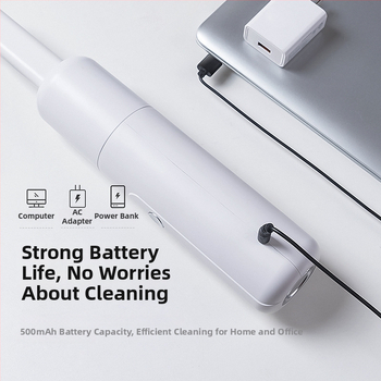 Mini bezvadu automašīnas putekļu pūcējs, rokas vadāms, USB uzlāde, iebūvēta akumulators 501–800 mAh, stūra locīšanas uzgalis, sūknēšana <10 kPa, trokšņa līmenis <36 dB