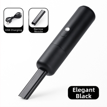 Mini bezvadu automašīnas putekļu pūcējs, rokas vadāms, USB uzlāde, iebūvēta akumulators 501–800 mAh, stūra locīšanas uzgalis, sūknēšana <10 kPa, trokšņa līmenis <36 dB
