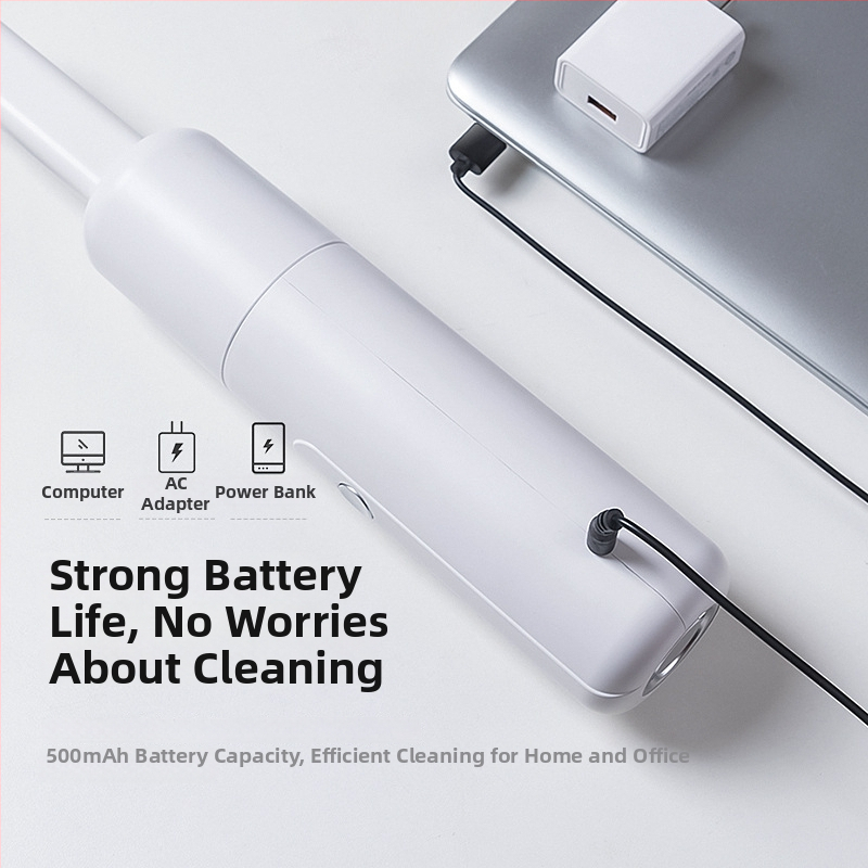 Mini bezvadu automašīnas putekļu pūcējs, rokas vadāms, USB uzlāde, iebūvēta akumulators 501–800 mAh, stūra locīšanas uzgalis, sūknēšana <10 kPa, trokšņa līmenis <36 dB