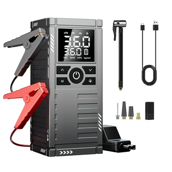 Преносима автомобилна помпа за въздух с аварийна безжична банка за захранване, 12V, 80W, 25 л/мин, цифров дисплей, 600 g