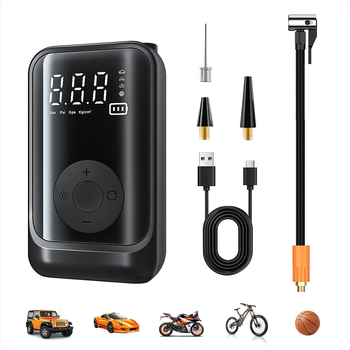 Портативна автомобилна помпа за гуми с цифров дисплей и интелигентно мониториране на налягането – 12V, литиева батерия, 25 л/мин, LED дисплей за реално време на налягането, работа над 20 мин