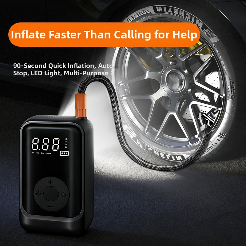 Портативна автомобилна помпа за гуми с цифров дисплей и интелигентно мониториране на налягането – 12V, литиева батерия, 25 л/мин, LED дисплей за реално време на налягането, работа над 20 мин