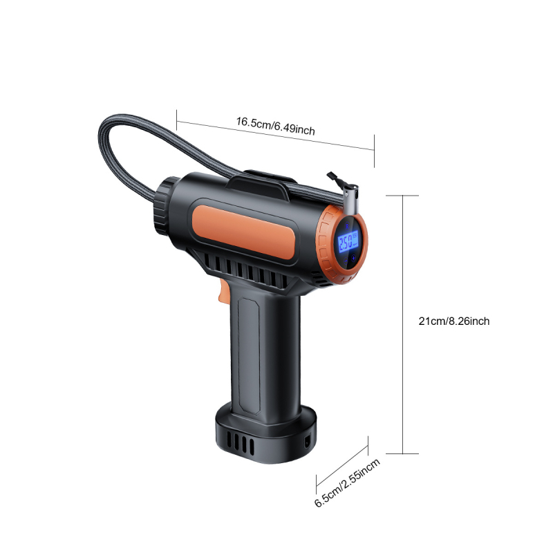 Безжичен преносим автомобилен помпа за надуване на гуми, 100W, 30 л/мин, 2+ цилиндъра, манометр за налягането, LED осветление