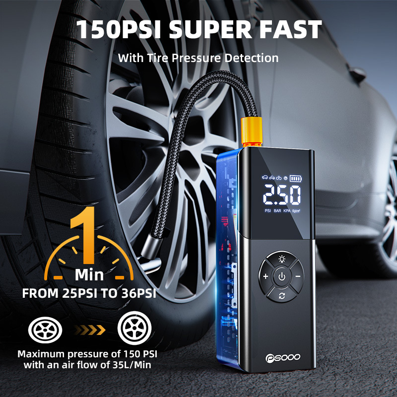 Bežična prijenosna pumpa za zrak u automobilu s digitalnim zaslonom, 22 cilindara, 12V, 120W, punjiva
