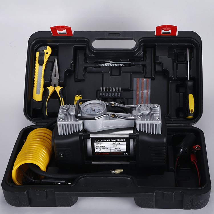 ZX-106 Двоен цилиндър помпа за гуми с LED светлина, преносим 12V електрически въздушен помпа, 60 л/мин, 190W, маркуч 3 м, кабел за захранване 2,5 м