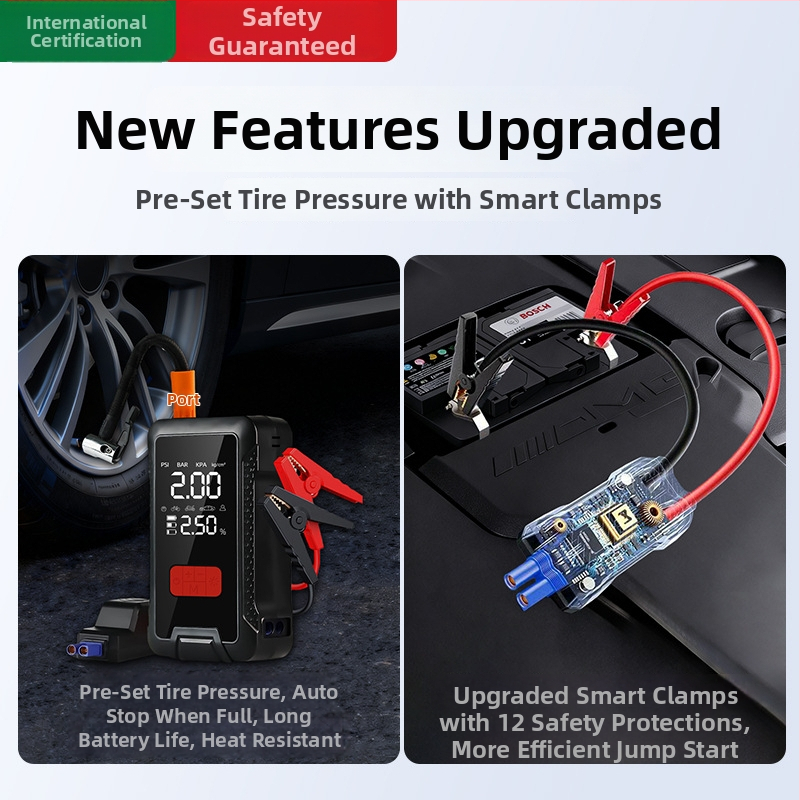 Automobilski hitni startač s integriranom pumpom za zrak, 12V litij baterija, 80W, 60 L/min, digitalni zaslon