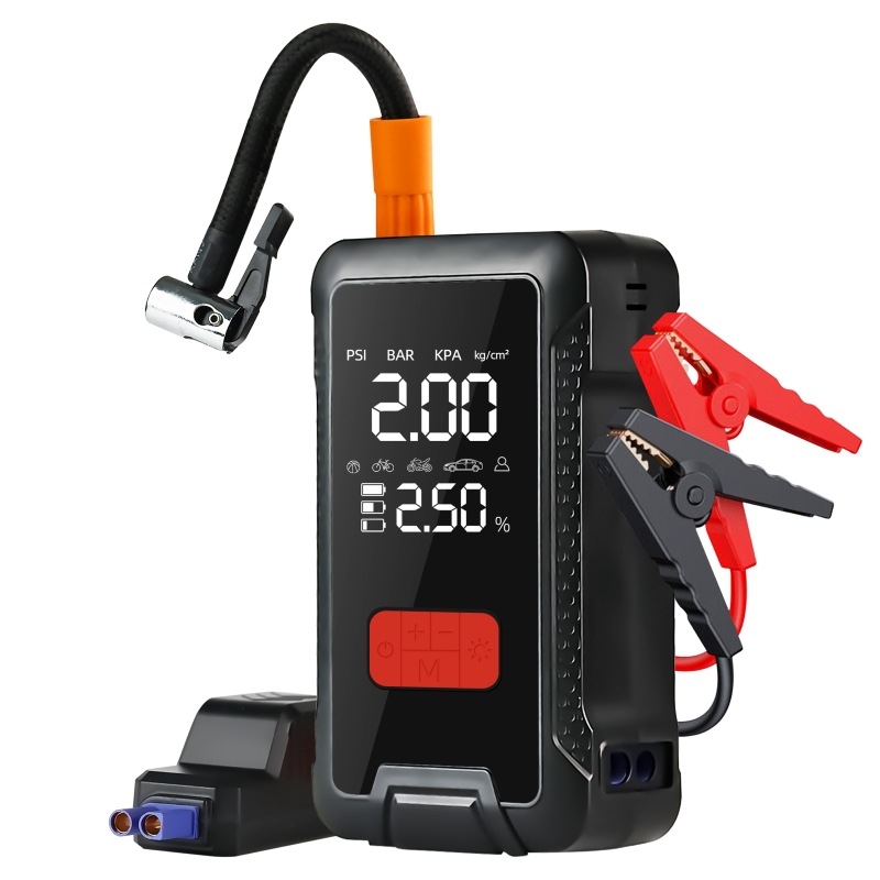 Automobilski hitni startač s integriranom pumpom za zrak, 12V litij baterija, 80W, 60 L/min, digitalni zaslon