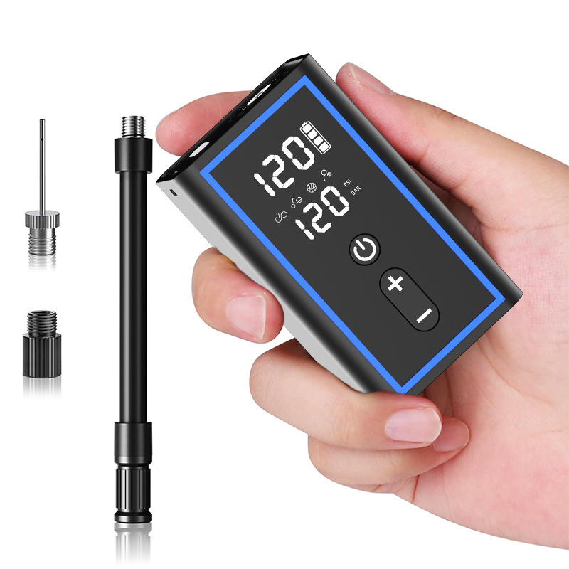 Okos hordozható kerékpárpumpa, USB-C töltés, légáram 25 L/min, tömeg 159 g, digitális kijelző