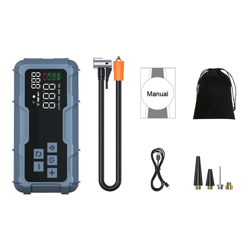 Αντλία έκτακτης ανάγκης για ελαστικά αυτοκινήτου με ψηφιακή οθόνη, 12V, 100W, 30 L/min, τροφοδοσία USB, μονοκυλινδρική, με μετρητή πίεσης ελαστικών, LED φως, φόρτιση USB, δυνατότητα παραμετροποίησης